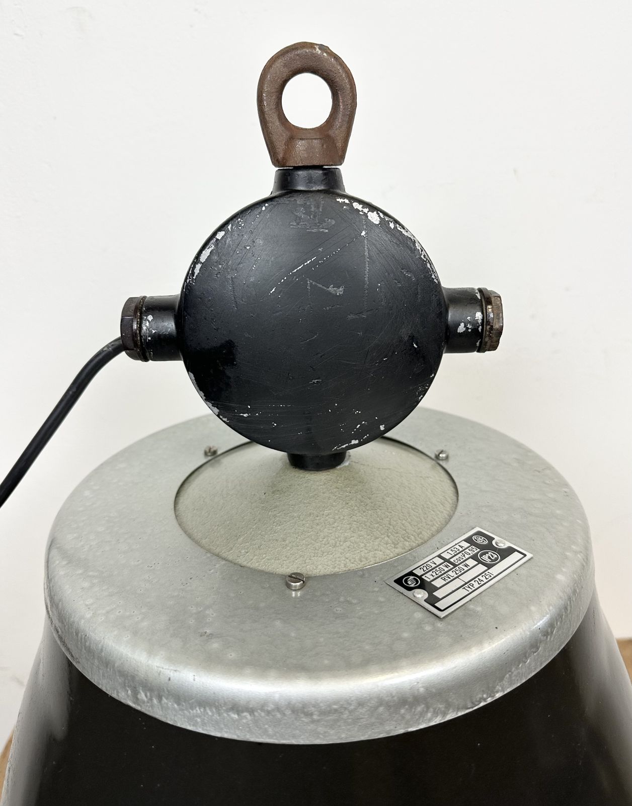 photo for sale Industrial Black Enamel Factory Pendant Lamp, 1960s, 27x
