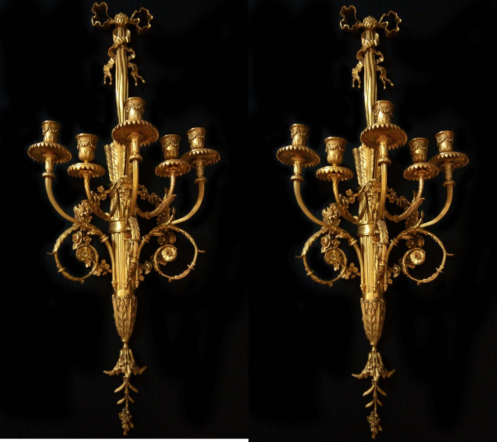 Pair Of Louis XVI Gilded Golden Gilded Bronze Sconces With Five Lights photo furniture