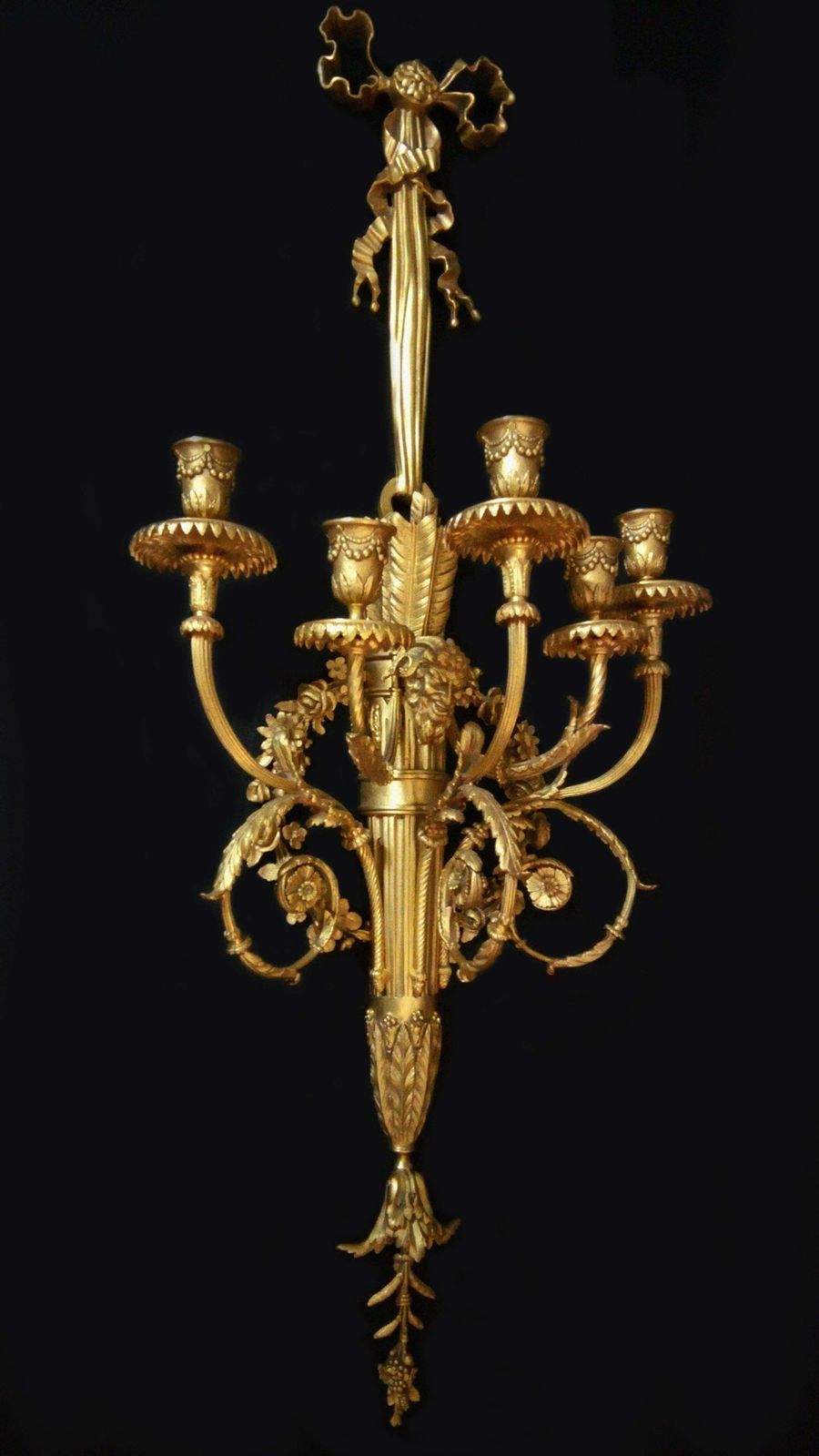 Pair Of Louis XVI Gilded Golden Gilded Bronze Sconces With Five Lights photo vinterior