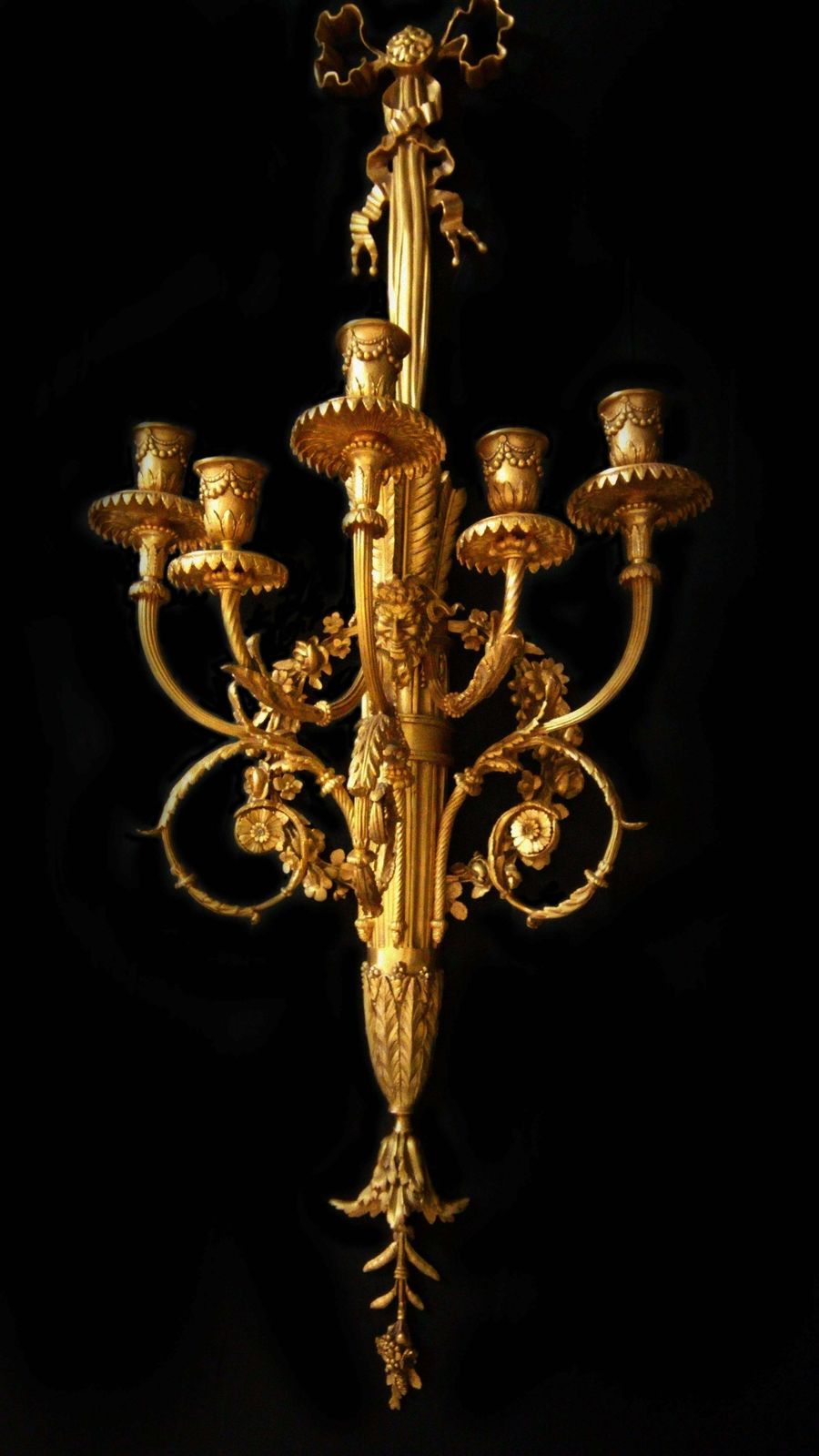 photo vinterior Pair Of Louis XVI Gilded Golden Gilded Bronze Sconces With Five Lights