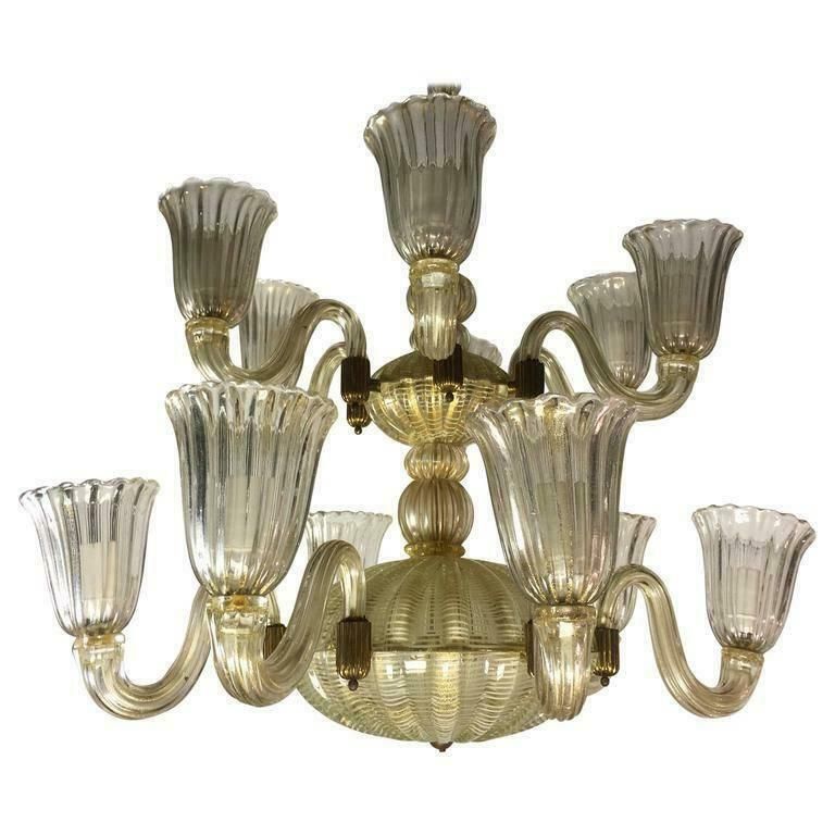 Italian Chandelier Gold Inclusion By Barovier And Toso Murano 1940s photo furniture