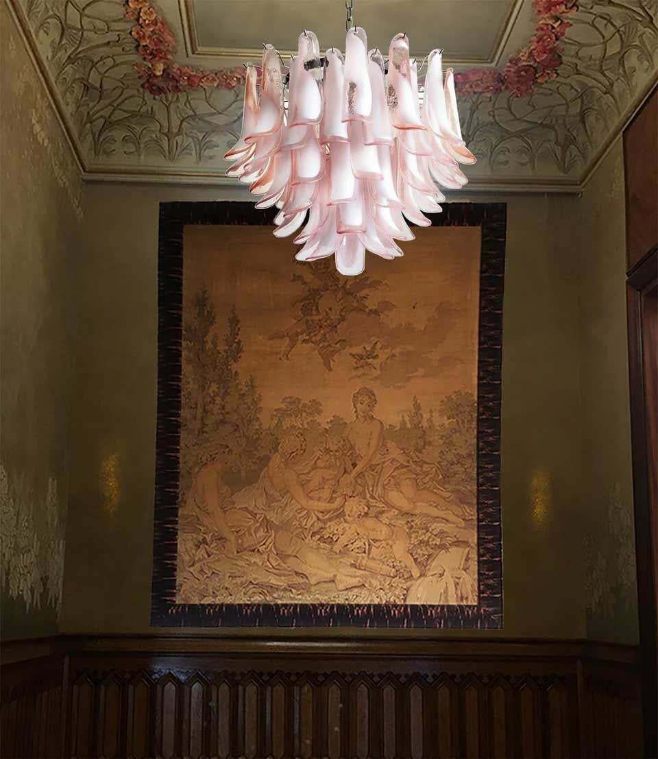 Trio Of Flaming Italian 53 Pink Petal Chandeliers Murano photo for sale