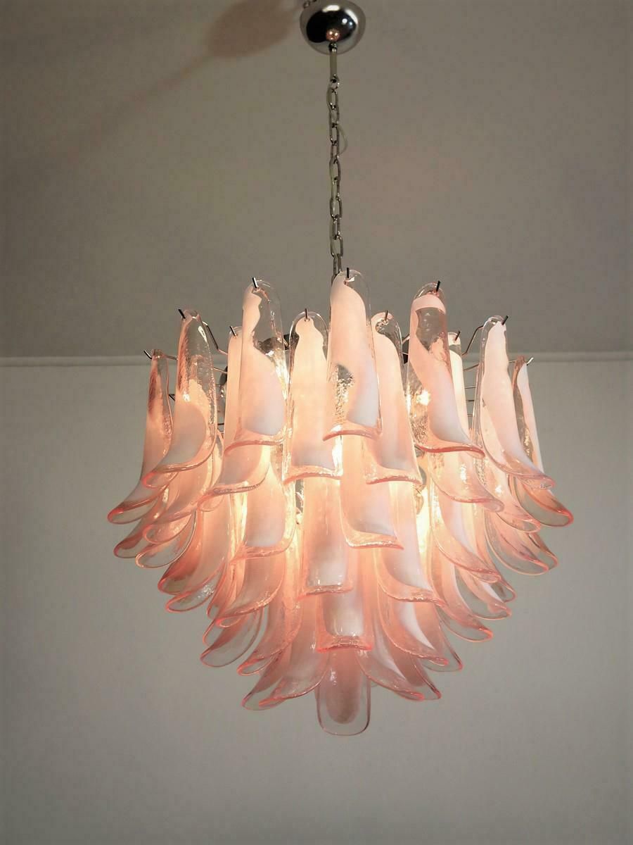 Trio Of Flaming Italian 53 Pink Petal Chandeliers Murano photo Lighting