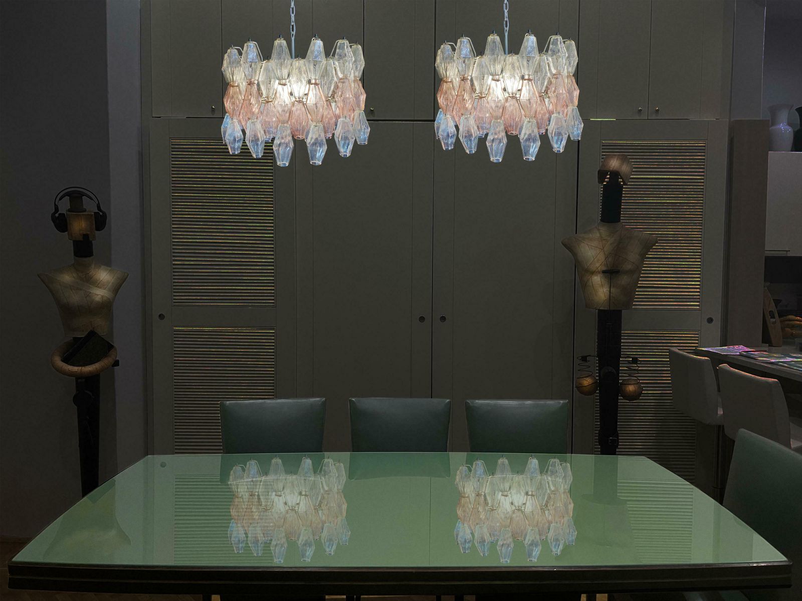 Pair Of Original Poliedri Chandelier By Carlo Scarpa For Venini Murano 1960s photo furniture