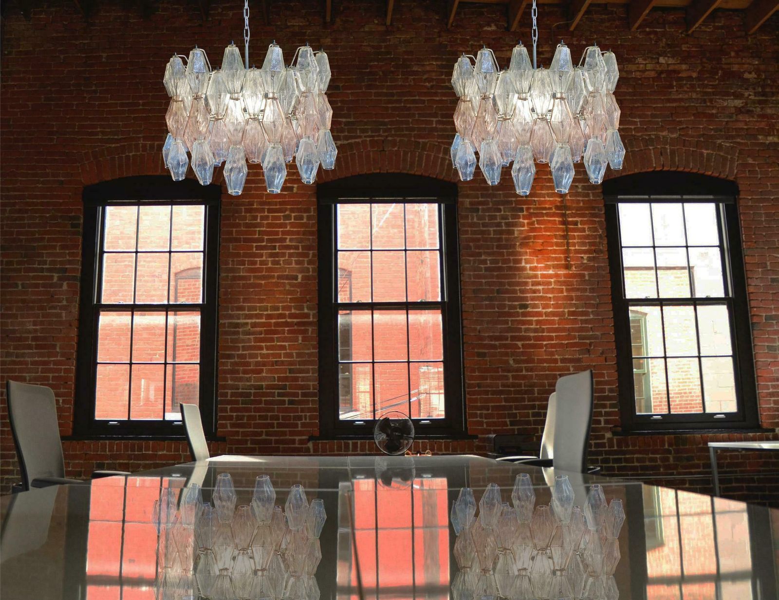 Pair Of Original Poliedri Chandelier By Carlo Scarpa For Venini Murano 1960s photo Lighting