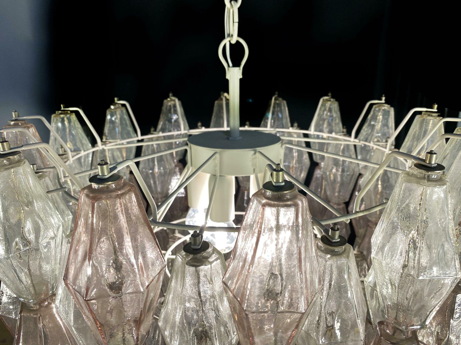 Lighting Pair Of Original Poliedri Chandelier By Carlo Scarpa For Venini Murano 1960s photo