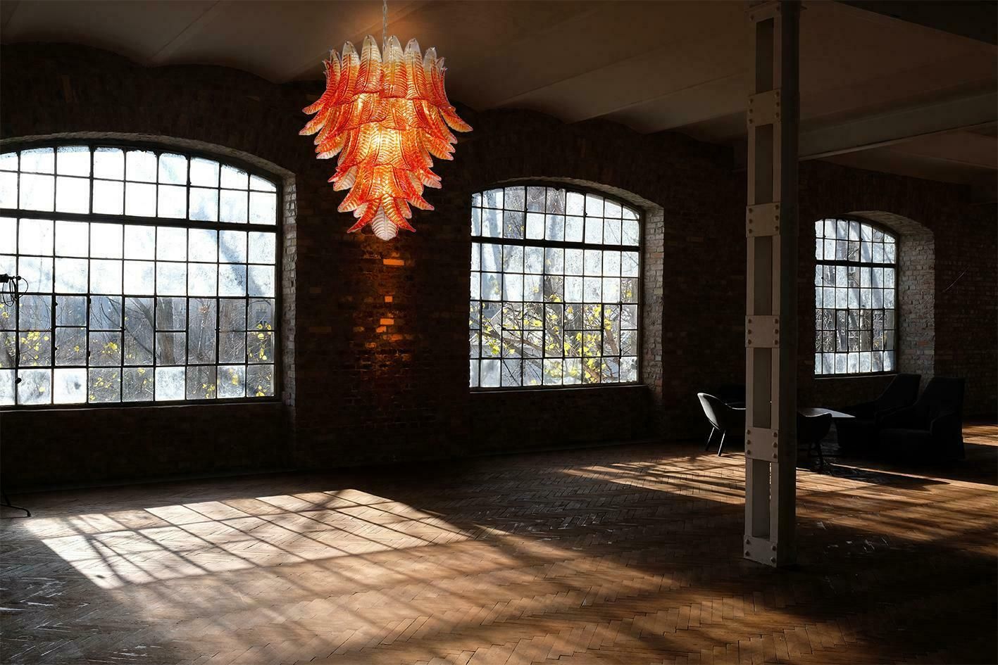Pair Of Italian Leaves Chandeliers, Barovier & Toso Style, Murano photo Lighting