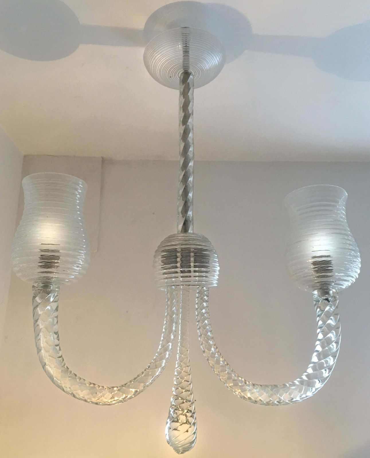 Art Deco Reticello Chandelier By Ercole Barovier, Murano, 1940s photo Lighting