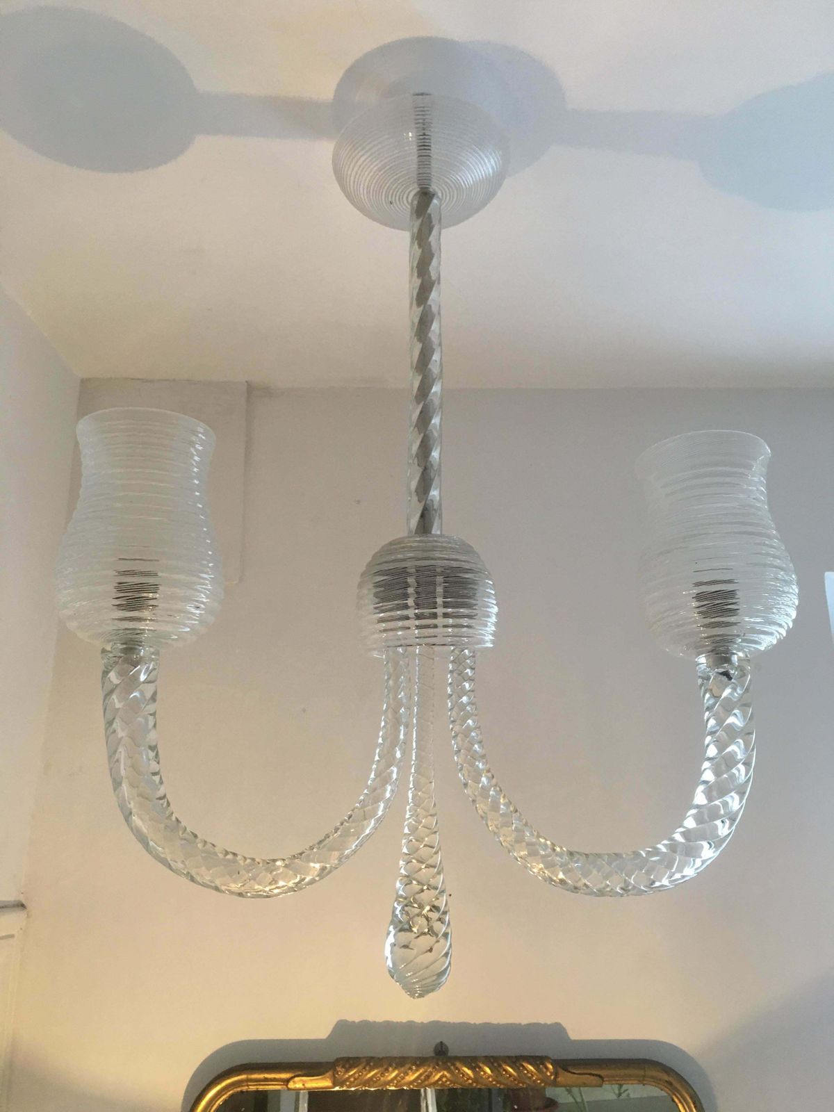 photo vinterior Art Deco Reticello Chandelier By Ercole Barovier, Murano, 1940s