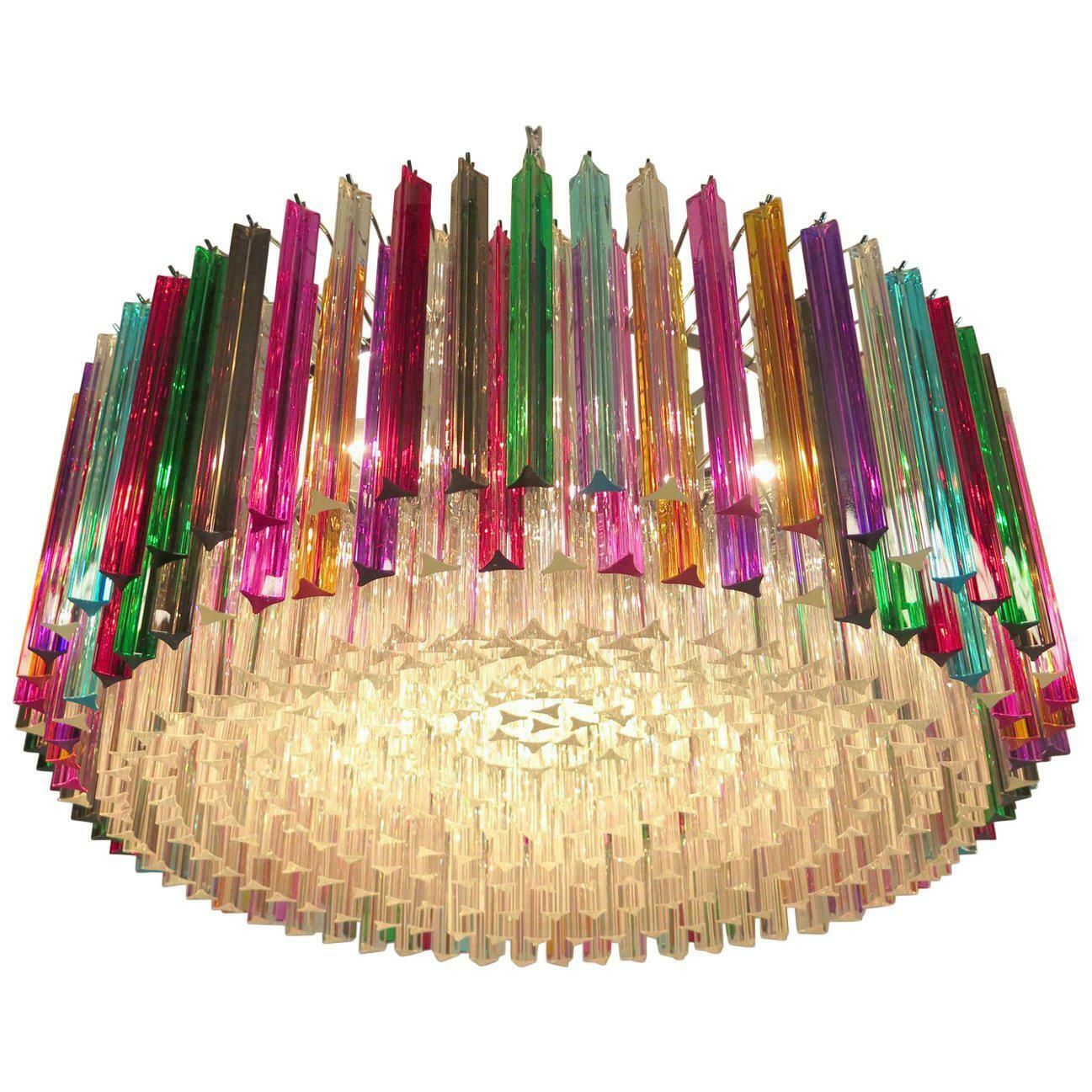 Triedri Italian Glass Multi Colour Chandelier Venini Style, Murano, 1995
