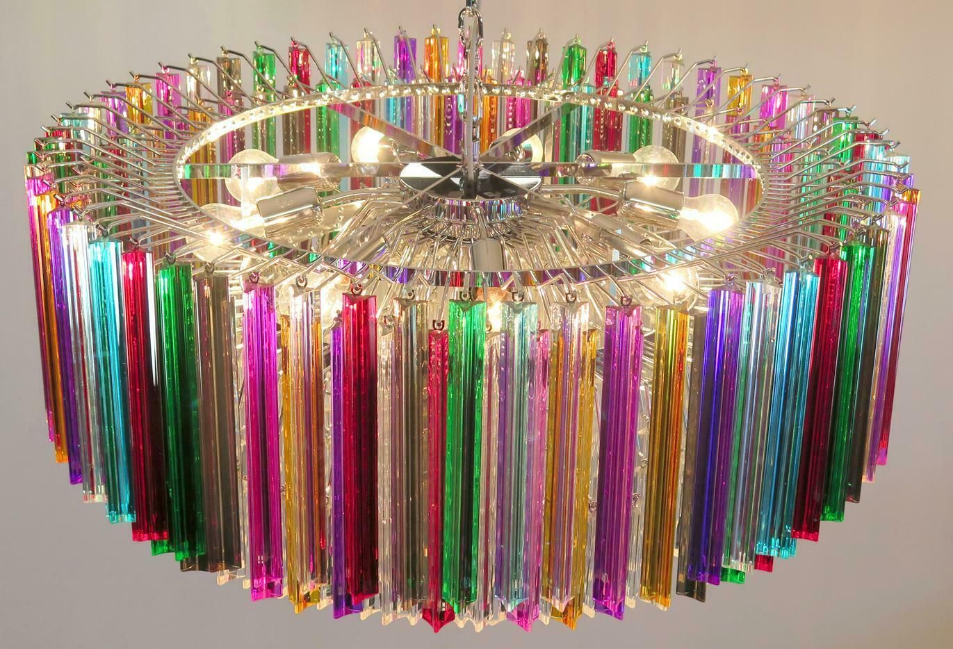 Triedri Italian Glass Multi Colour Chandelier Venini Style, Murano, 1995 photo vinterior