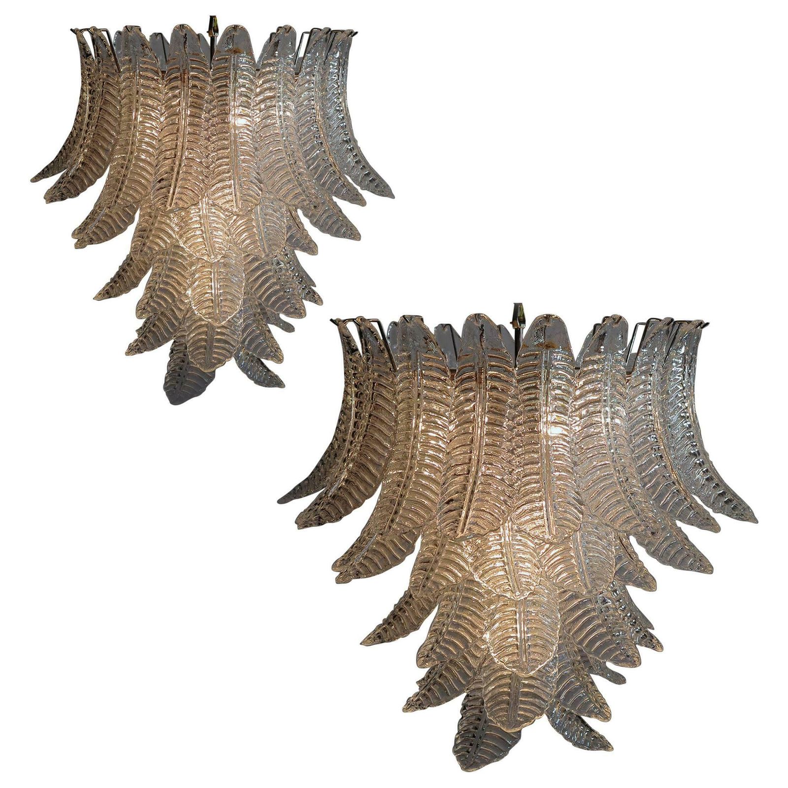 Pair Of Italian Leaves Chandeliers  Barovier And Toso Style  Murano