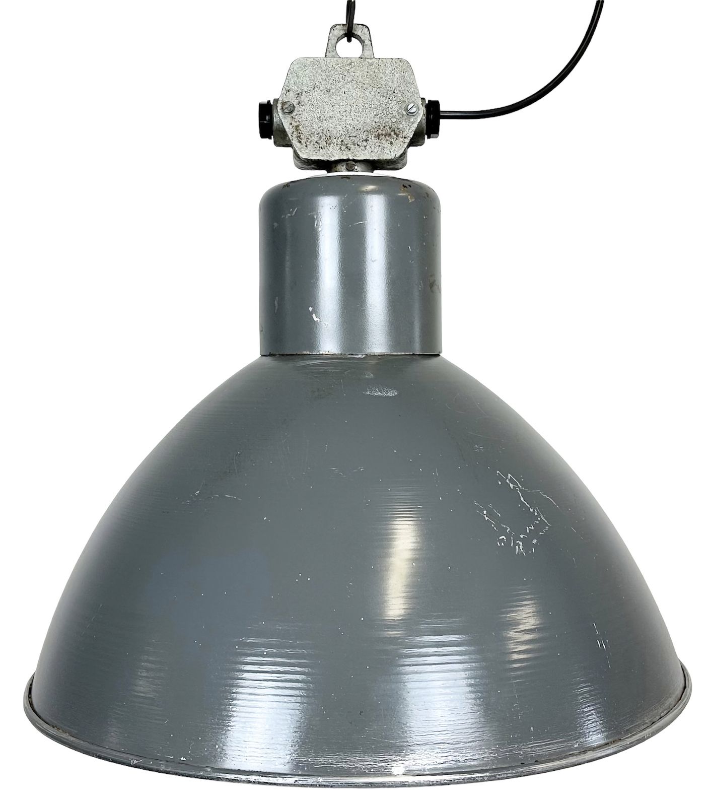 Grey Industrial Aluminium Pendant Lamp From Polam Wilkasy, 1960s, 2x
