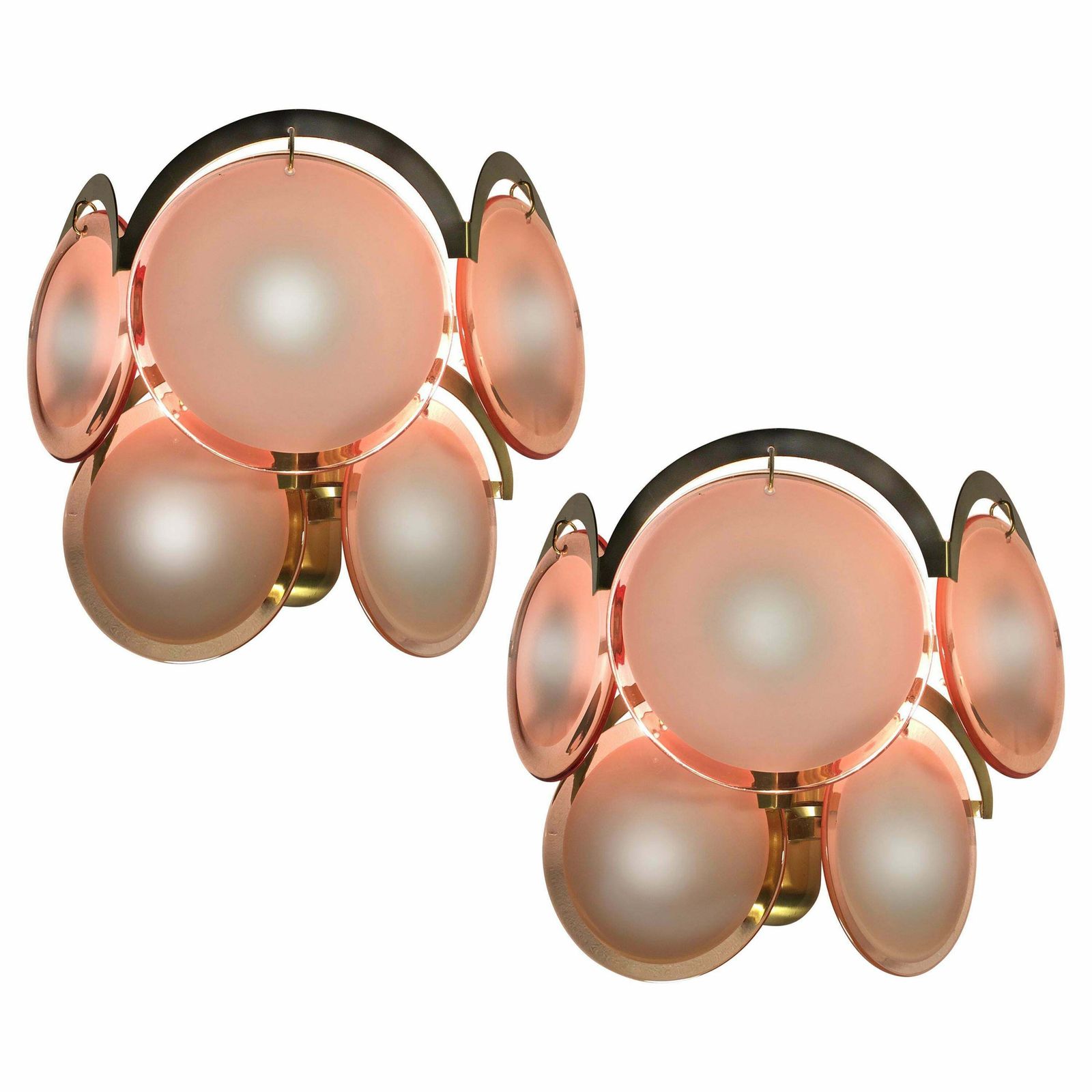 Pair Of Italian Honey Colour Disc Sconces By Vistosi, Murano, 1970s photo furniture