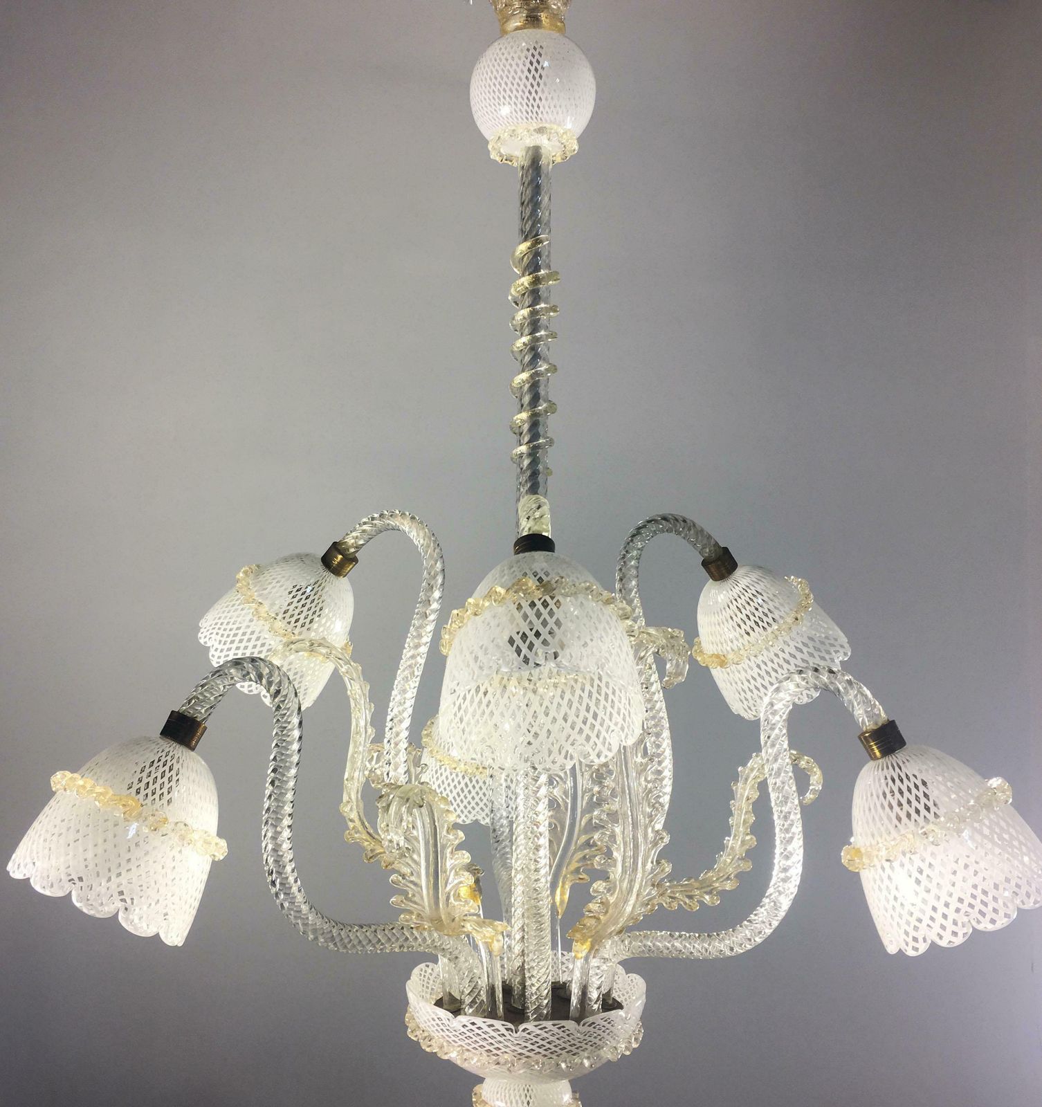 photo buy Chandelier "Reticello" Gold Inclusions Attributed To Seguso. Murano, 1940