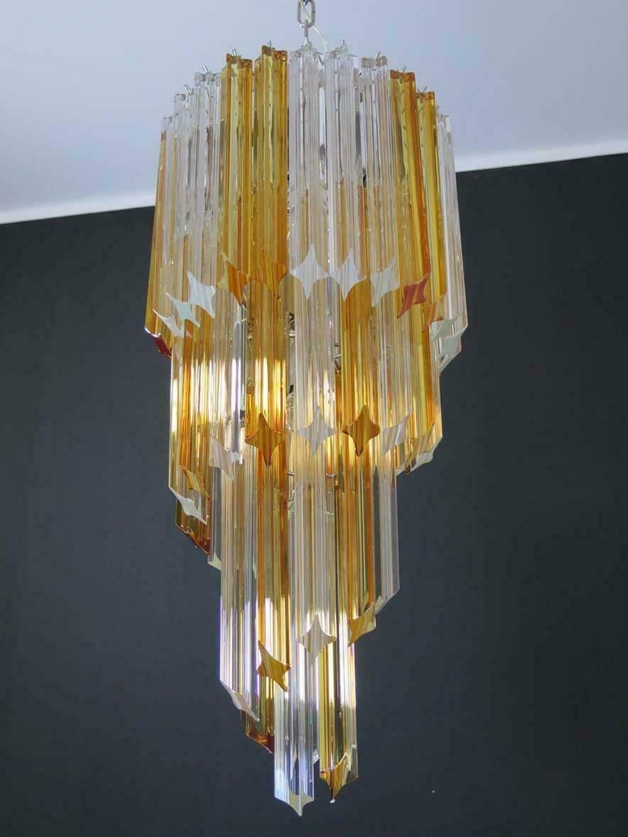 Pair Of Chandeliers Triedri Venini Style, Murano, 1980s photo vinterior