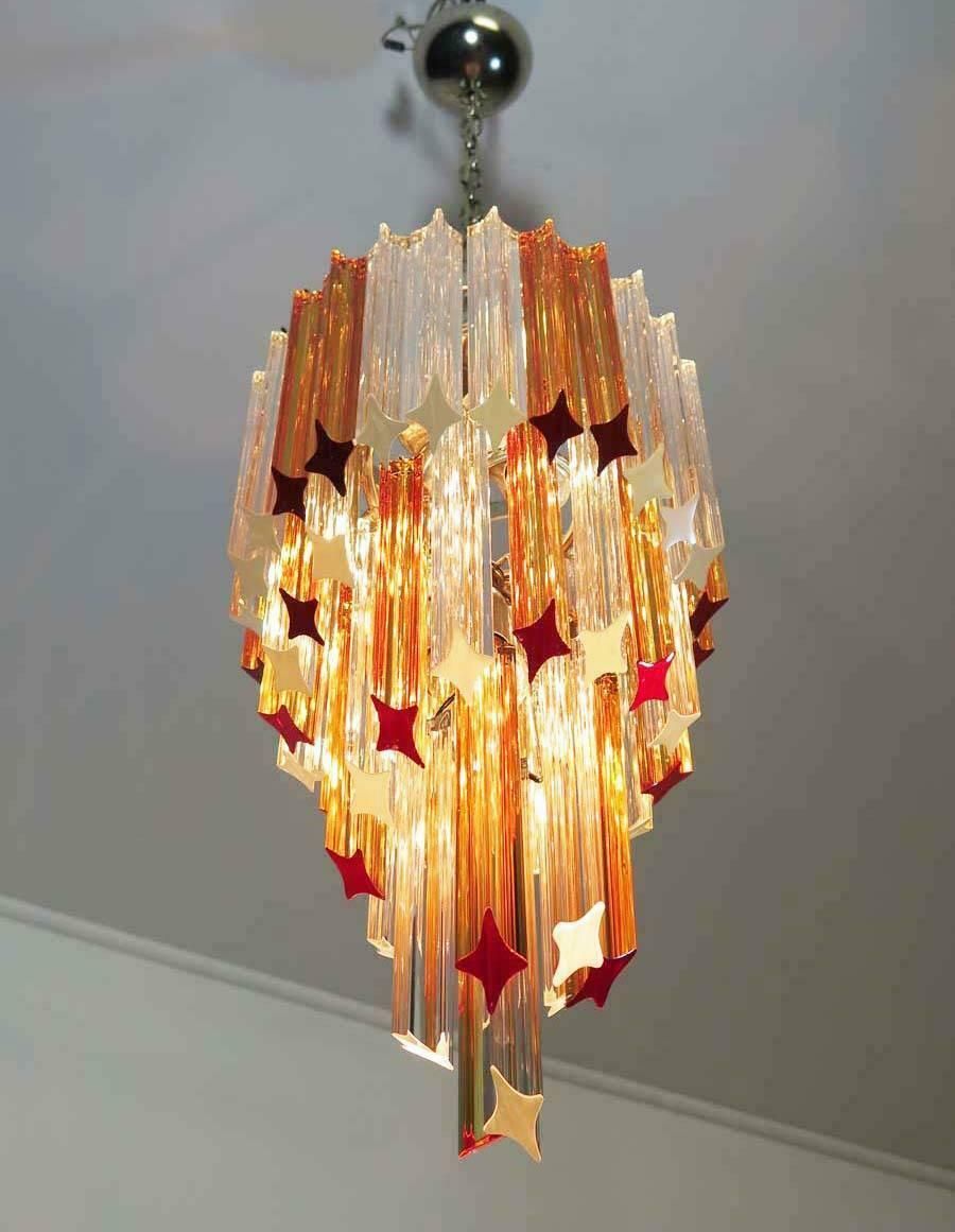 Pair Of Chandeliers Triedri Venini Style, Murano, 1980s photo buy