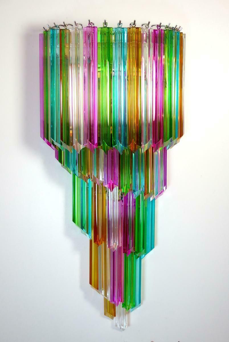 Pair Of Italian Sconces Venini Style 41 Multi Colour Quadriedri, Murano, 1980s photo Lighting