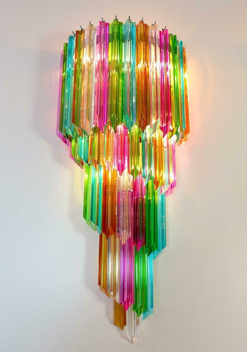 Pair Of Italian Sconces Venini Style 41 Multi Colour Quadriedri, Murano, 1980s photo 1454.0