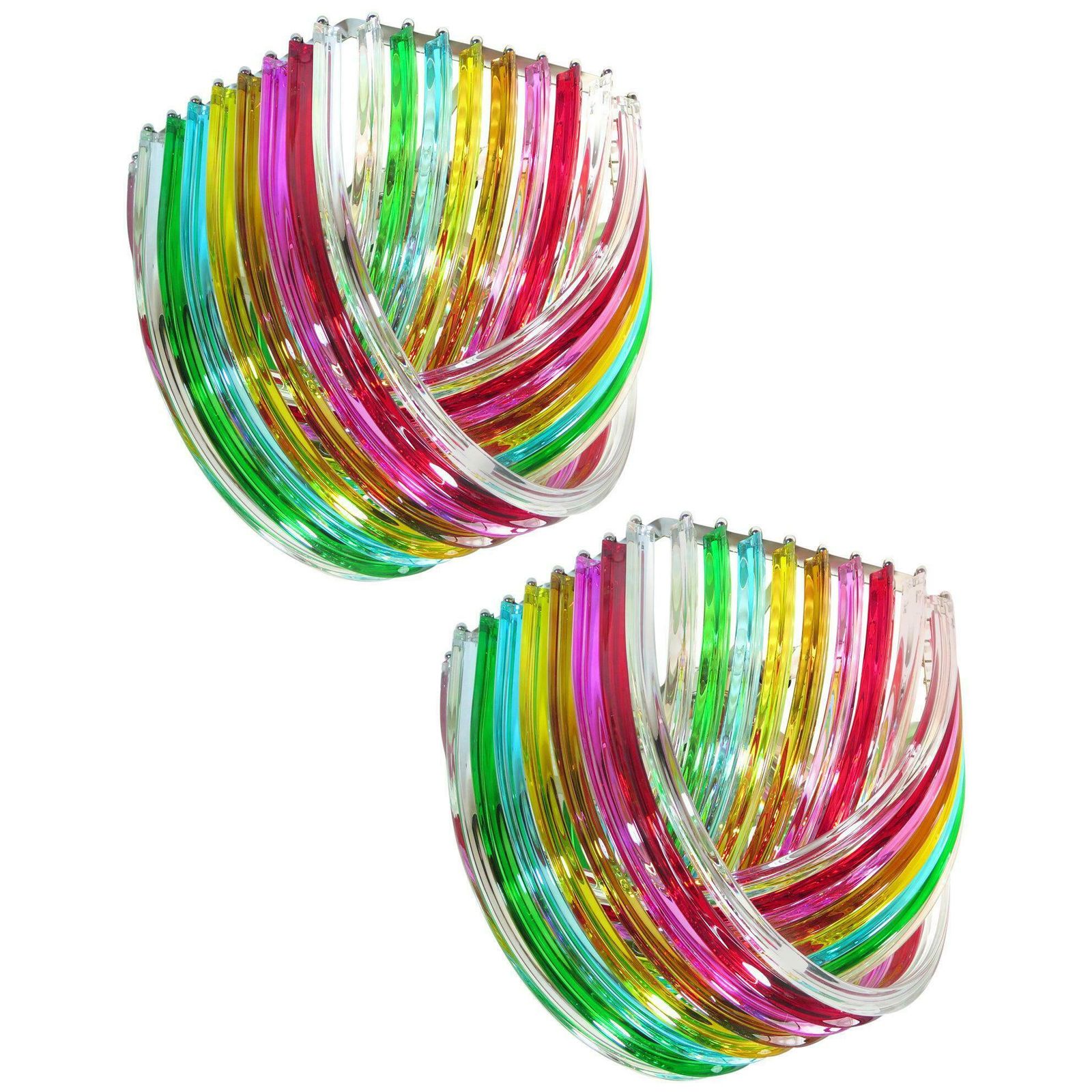 Pair Of Curvati Rainbow Ceiling Lights, Multicoloured Triedri, 24 Murano Glasses photo furniture