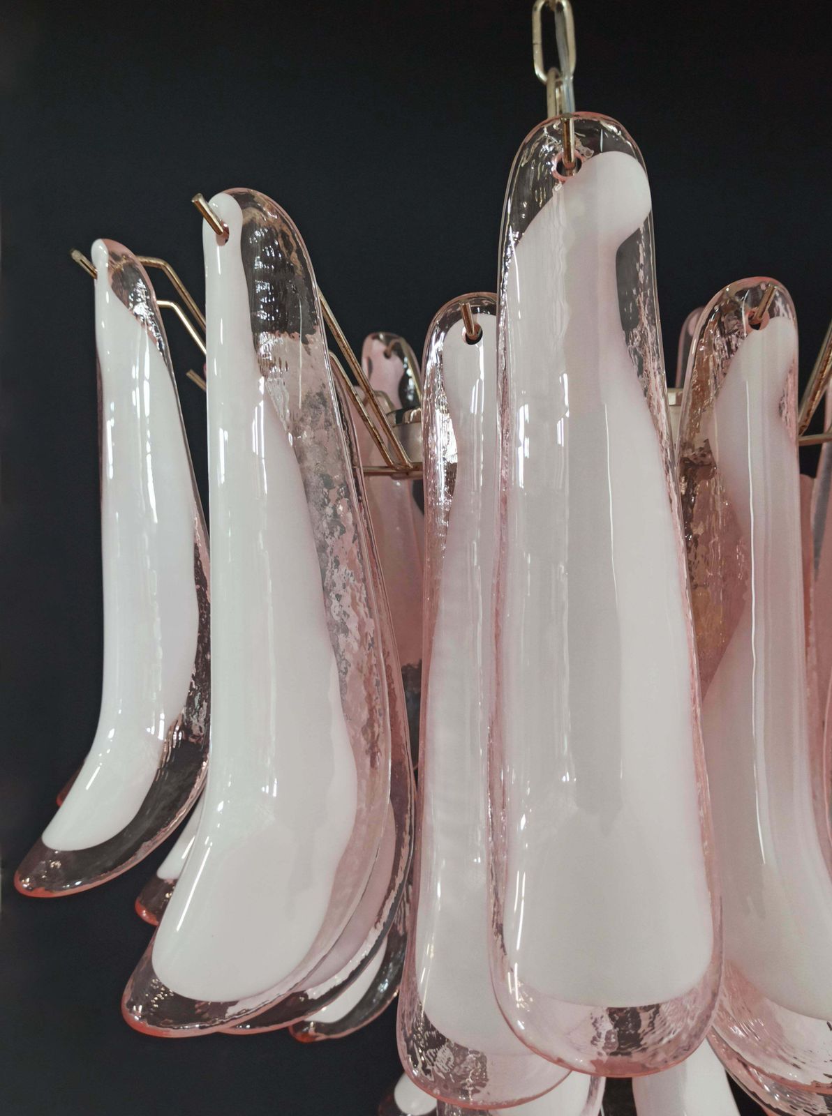 Italian 36 Pink And White Petals Chandelier, Murano photo vintage