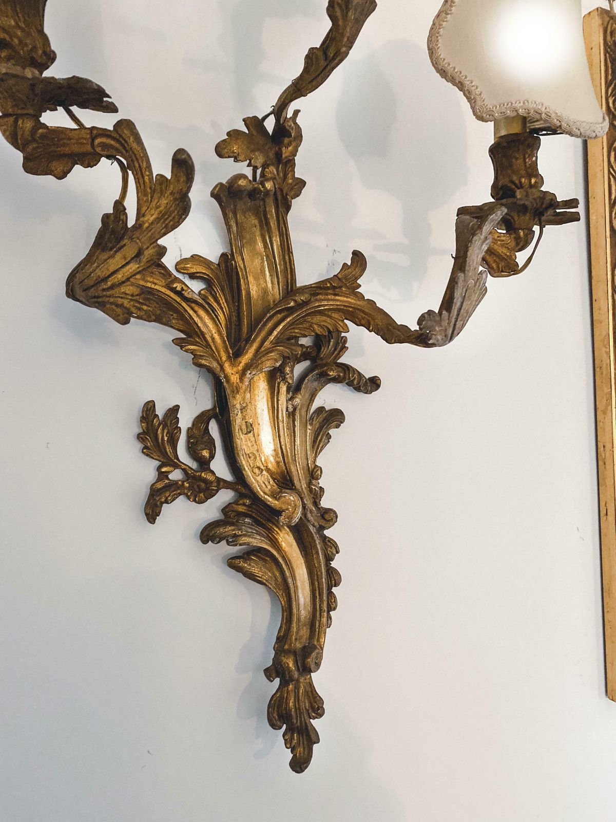 19th Century Pair Louis XV Style Gilt Bronze Appliques Or Wall Lights photo vintage