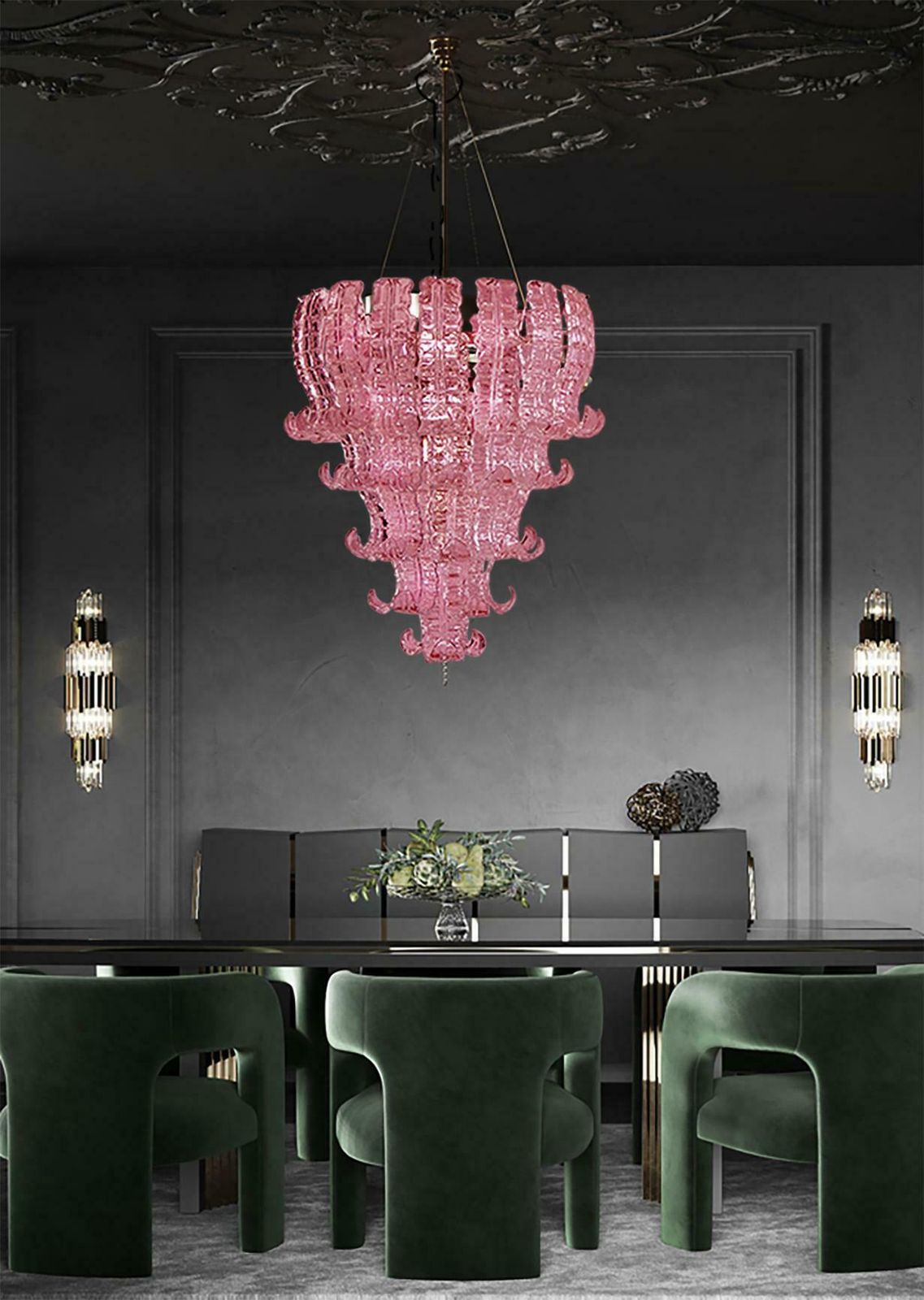 photo furniture Pair Spectacular Venetian Six Tier Felci Glass Chandeliers. Murano