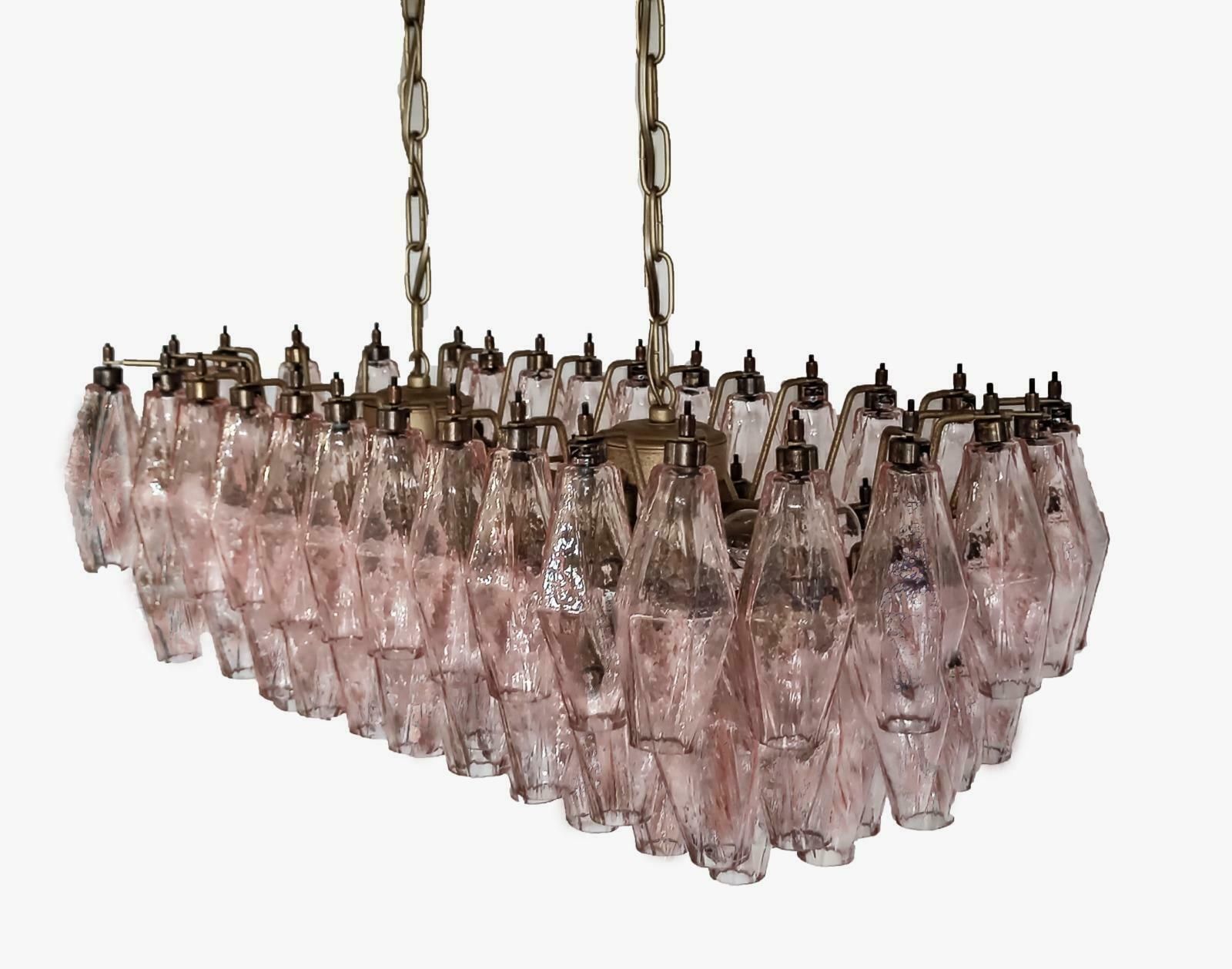 photo for sale Amazing Pair Of Italian Pink Poliedri Chandeliers, Murano