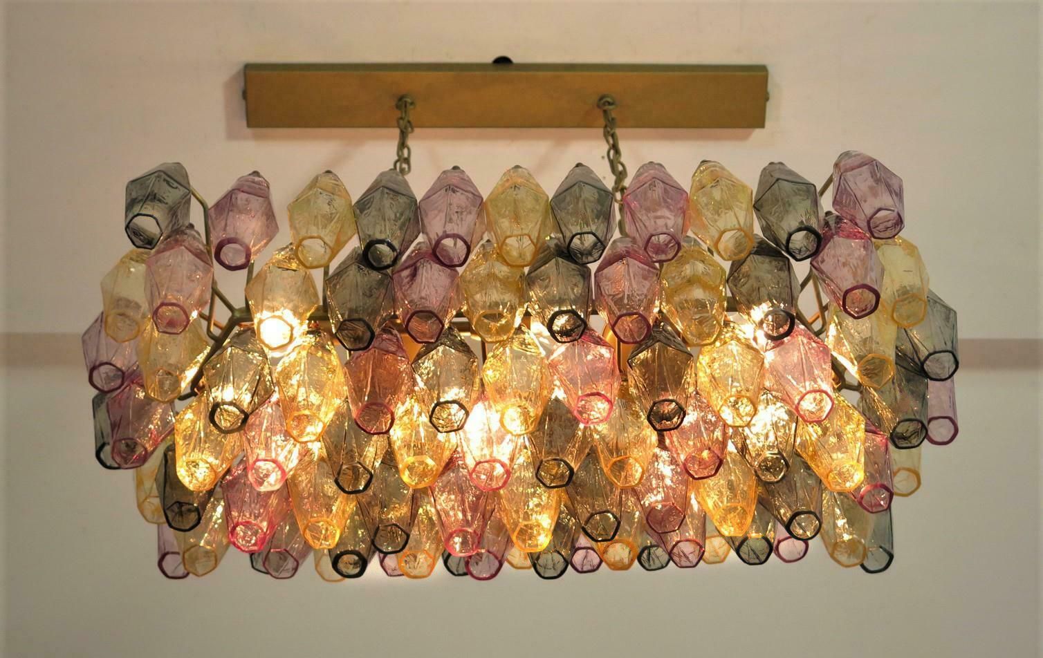 Pair Of Poliedri Candeliers, 84 Multicoloured Glasses, Murano photo furniture