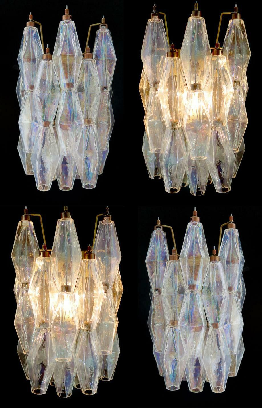 Set Of Six Sconces Iridescent Glass "Poliedri", Murano, 1970s photo for sale
