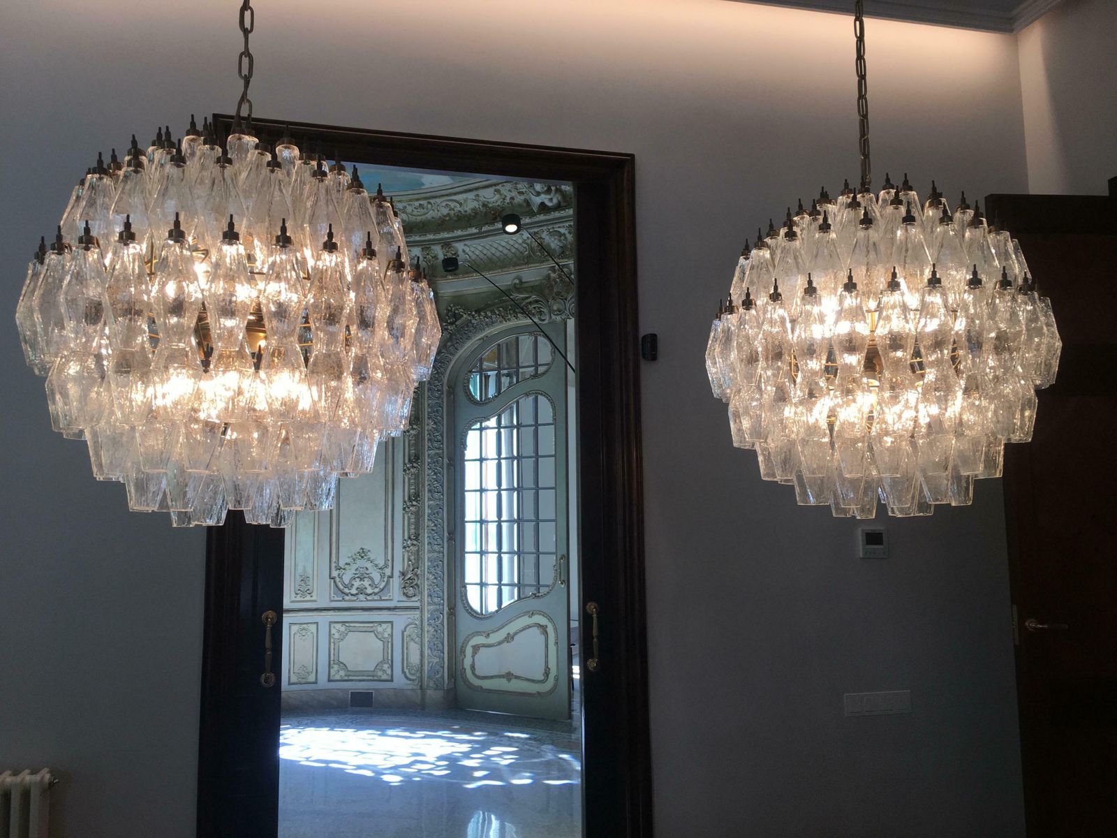 Trio Spherical Murano 140 Poliedri Chandeliers Carlo Scarpa Style, Murano photo vintage