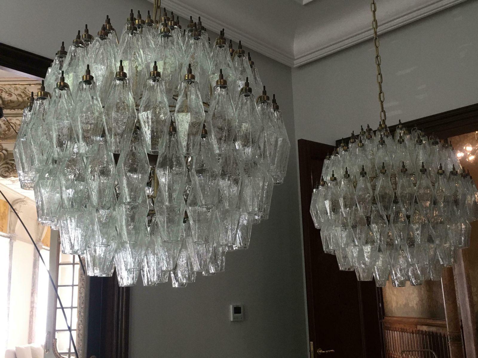 photo vinterior Trio Spherical Murano 140 Poliedri Chandeliers Carlo Scarpa Style, Murano