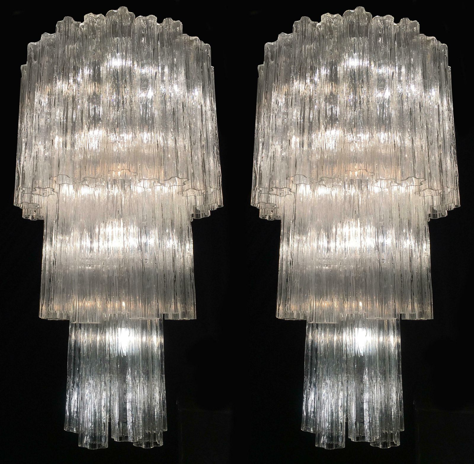 Pair Venetian Tronchi Chandeliers Style Toni Zuccheri 48 Glasses Murano 1990 photo furniture