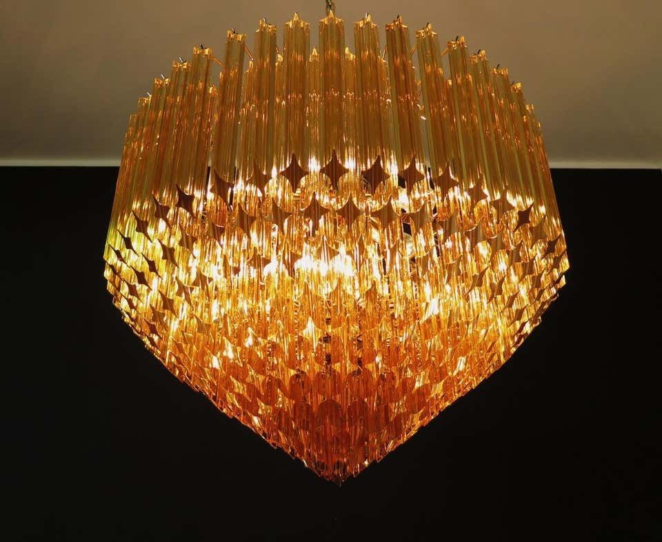 16959.0 Trio Of Quadriedri Murano Glass Chandelier, 265 Amber Prism, Gold Frame photo