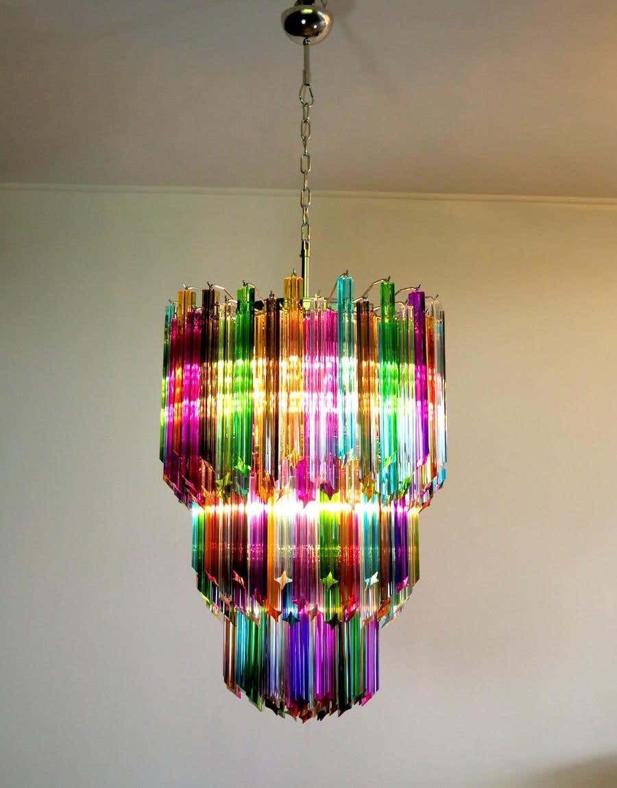 Chandelier Multicolour Quadriedri, 184 Prism, Murano, 1980s photo Lighting
