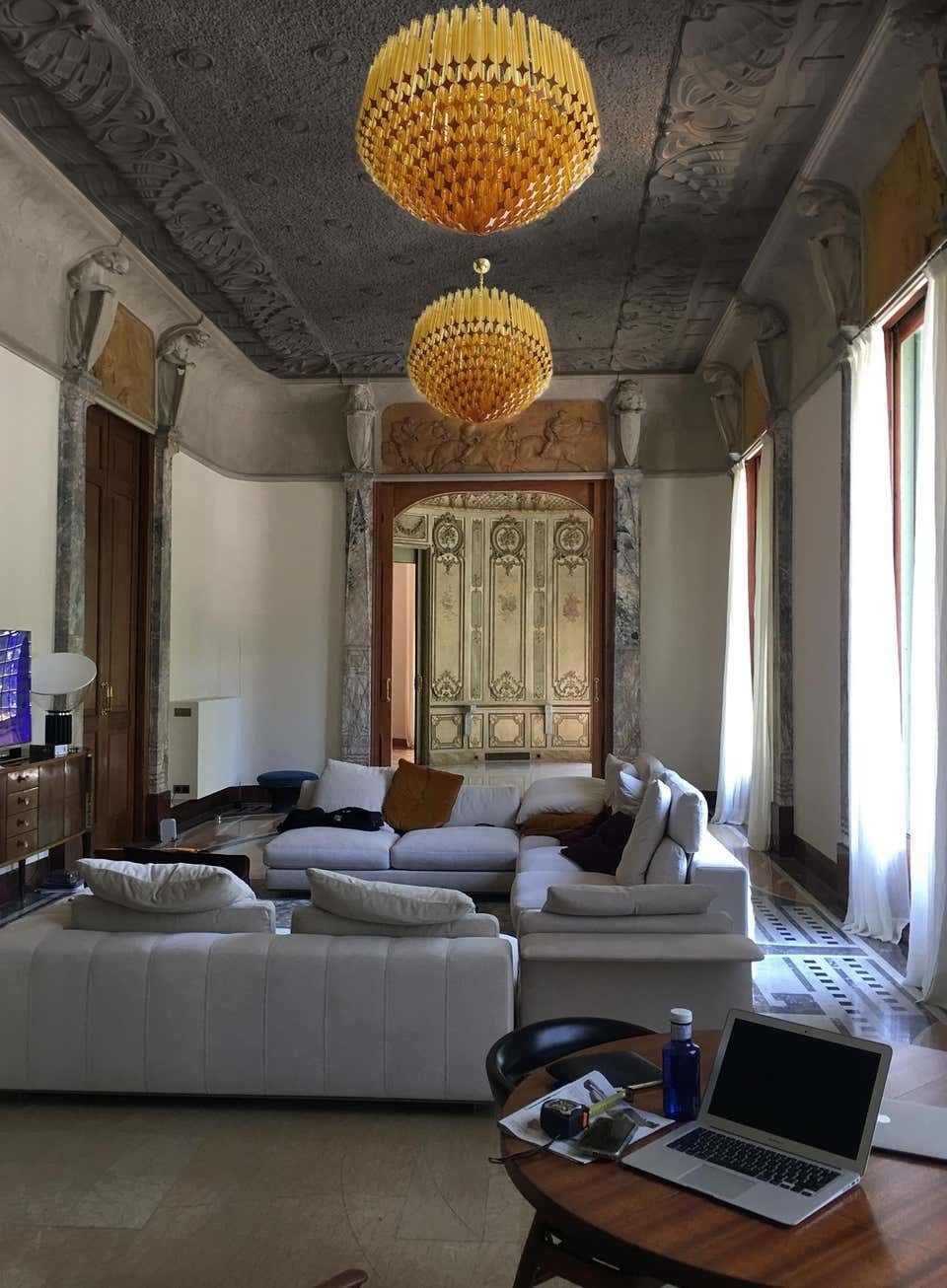 Quadriedri Murano Glass Chandelier, 265 Amber Prism, Gold Frame photo furniture