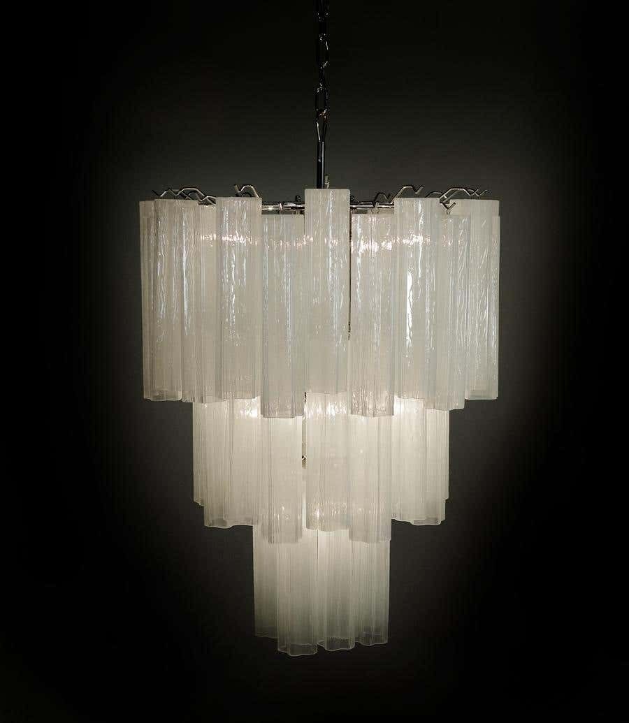 photo furniture Pair Tronchi Chandeliers Style Toni Zuccheri, 48 White Glasses, Murano, 1990