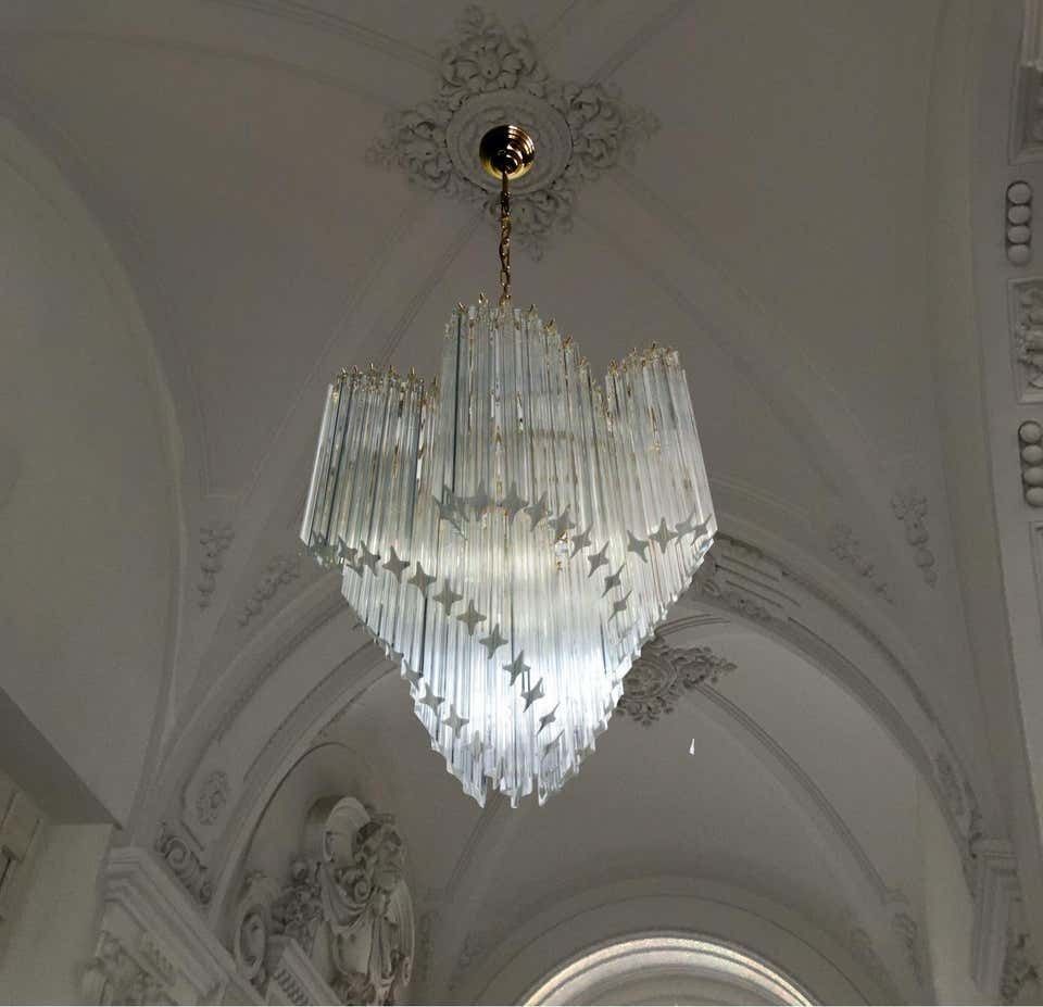 Pair Of Italian Chandelier Quadriedri Gold Metal Frame, Murano photo buy