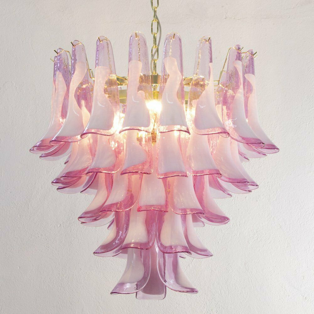 Petal Shaped Chandelier In Fuchsia And White Murano Glass, Italy, 1990s photo buy