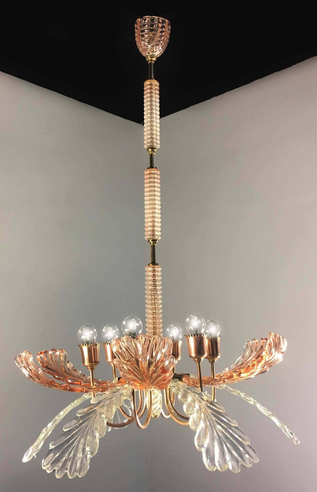 Elegant And Rare Chandelier By Barovier And Toso Murano 1940s photo for sale