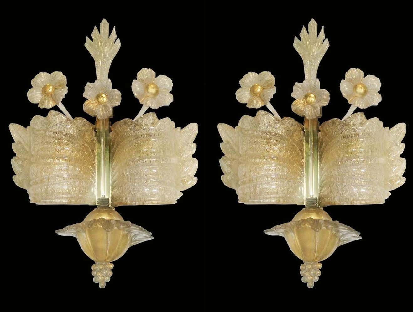 Midcentury Trio Of Sconces Grand Hotel By Barovier And Toso  Murano 1960s photo for sale