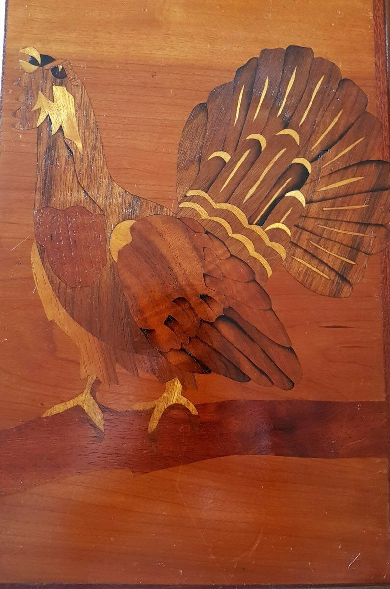Antique Handmade Wooden Box With A Capercaillie Motif photo furniture