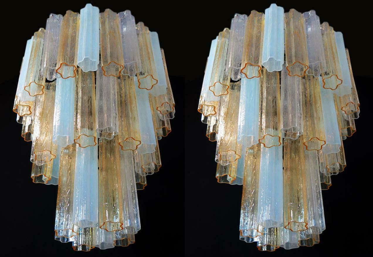 Pair Large Three Tier Venini Murano Glass Tube Chandelier 1980s photo 3231.0