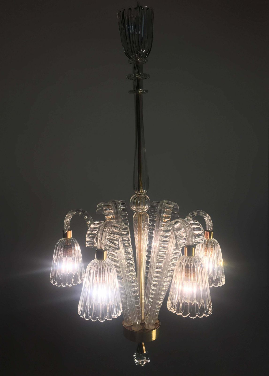 photo buy Charming Art Deco Chandelier By Ercole Barovier, Murano, 1940s