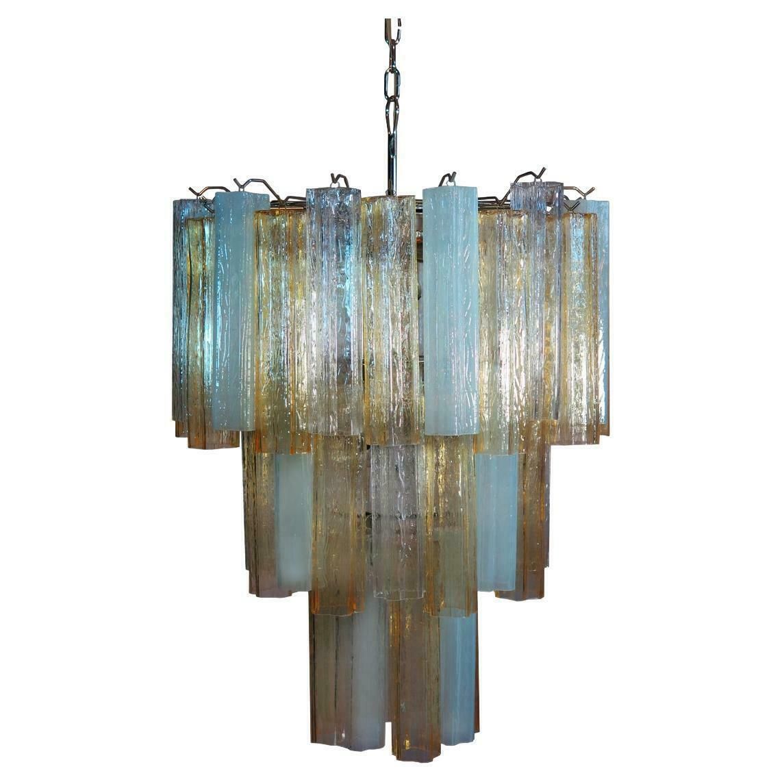 Large Three Tier Venini Murano 48 Glass Tube Chandelier 1980s