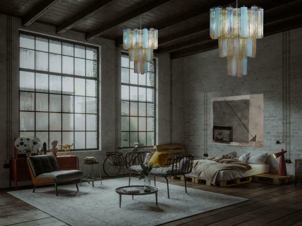 1938.0 Large Three Tier Venini Murano 48 Glass Tube Chandelier 1980s photo