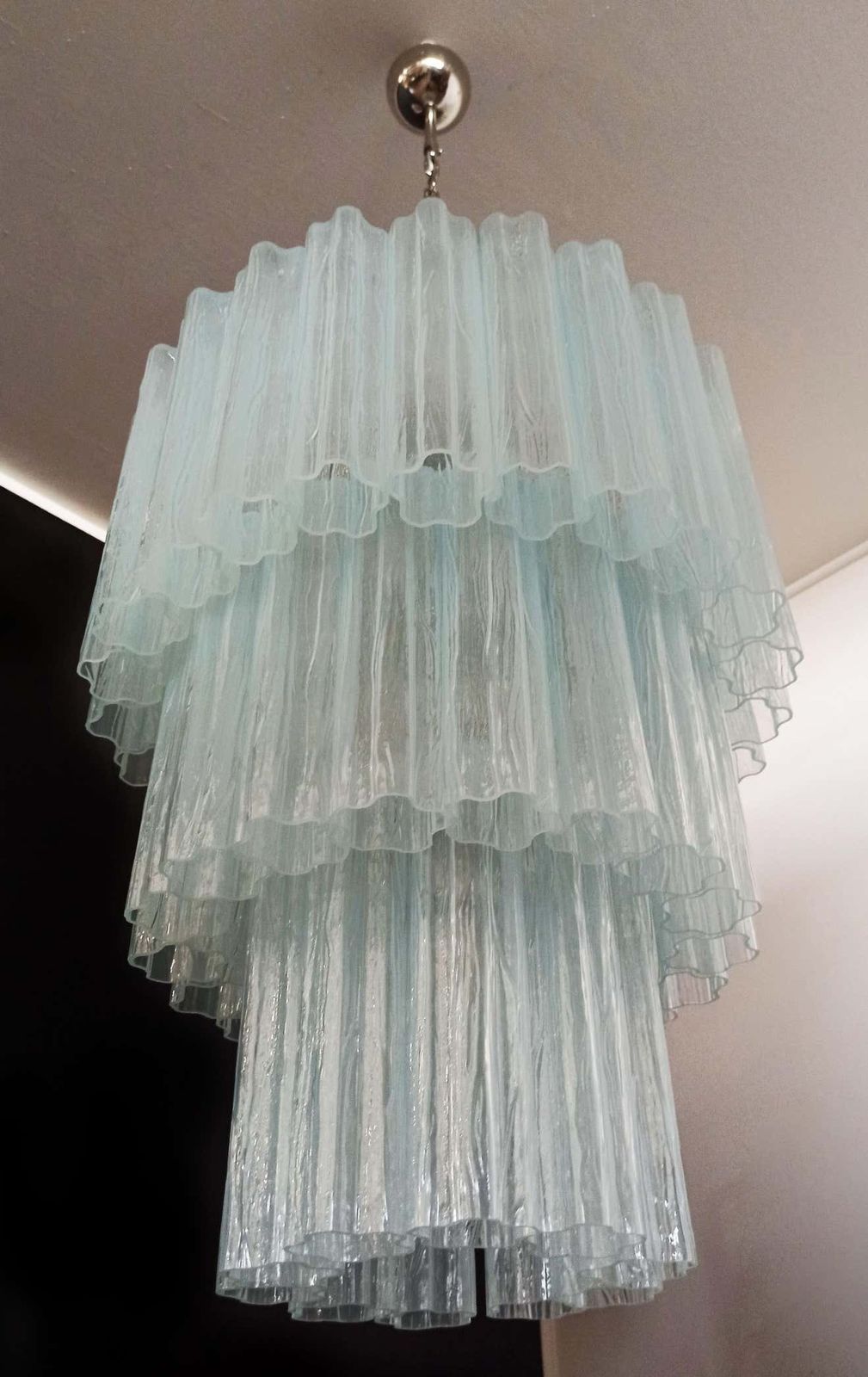 Pair Tronchi Chandeliers Toni Zuccheri Style, 48 Pink Glasses, Murano, 1990 photo for sale