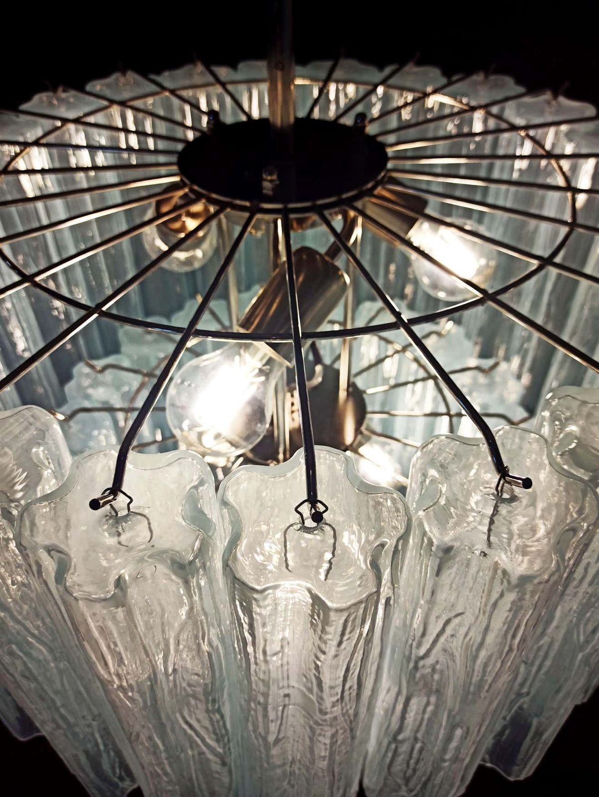 Pair Tronchi Chandeliers Toni Zuccheri Style, 48 Pink Glasses, Murano, 1990 photo 4442.0