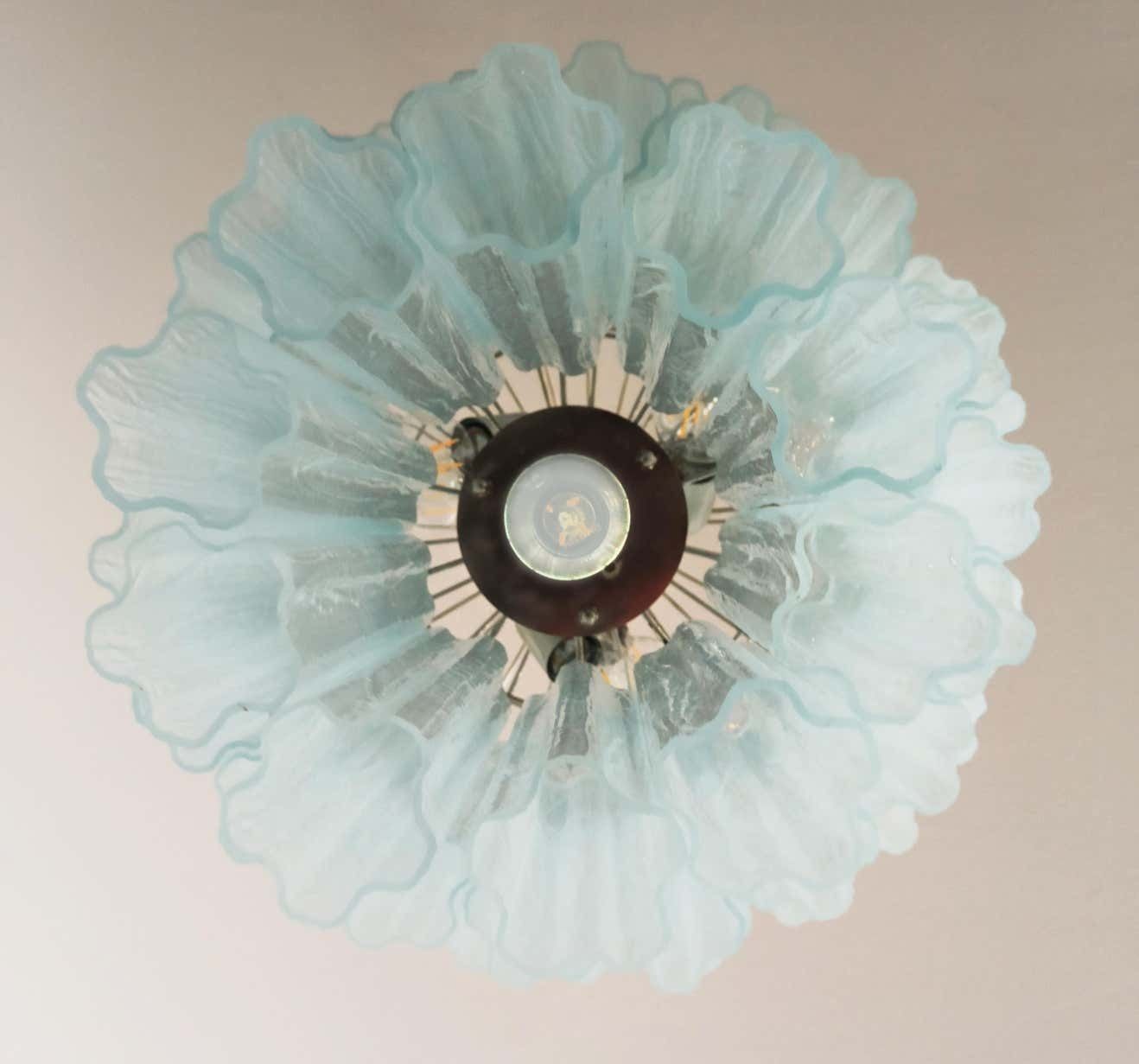 Pair Tronchi Chandeliers Toni Zuccheri Style, 48 Pink Glasses, Murano, 1990 photo vinterior
