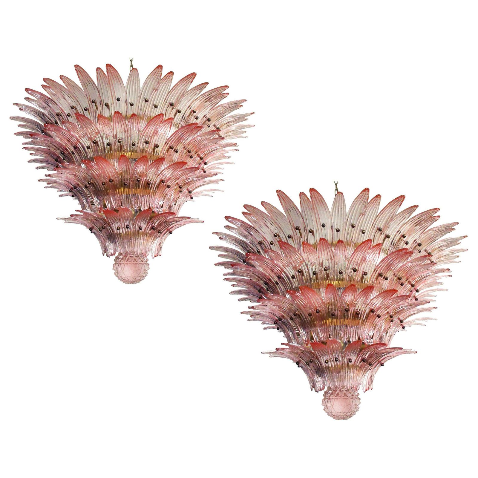 Pair Of Majestic Chandelier Pink Glasses, Murano